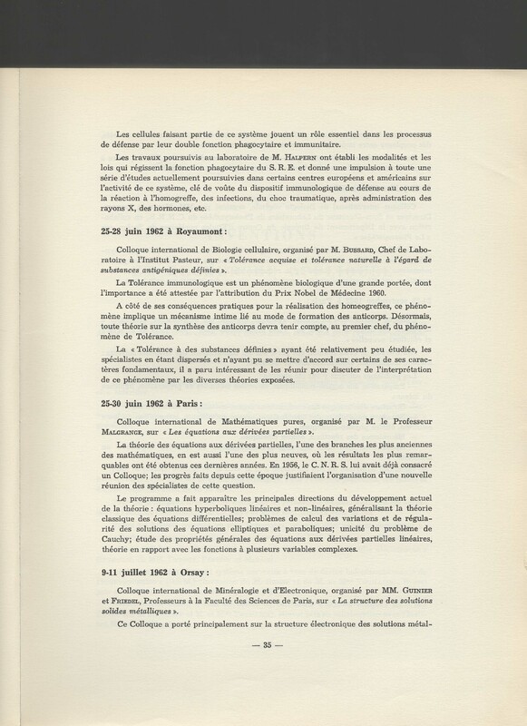 Rapport CNRS 1961-1962