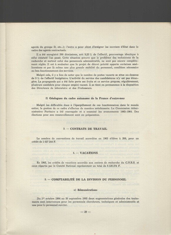Rapport CNRS 1964-1965 Rapport CNRS 1964-1965