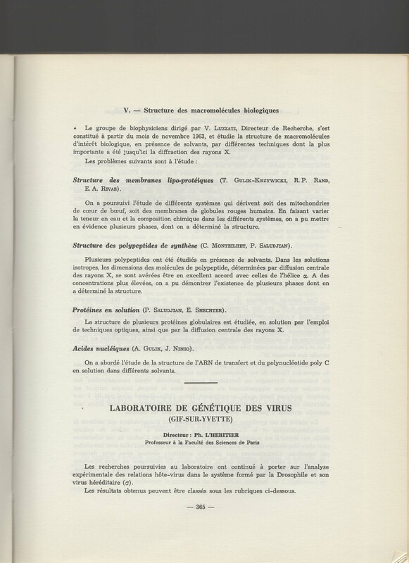 Rapport CNRS 1964-1965 Rapport CNRS 1964-1965
