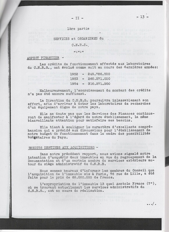 Rapport CNRS 1953-1954 Rapport CNRS 1953-1954