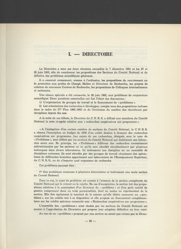 Rapport CNRS 1961-1962