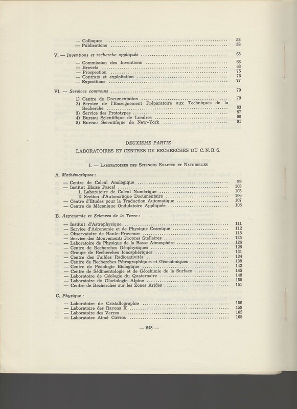 Rapport CNRS 1964-1965 Rapport CNRS 1964-1965