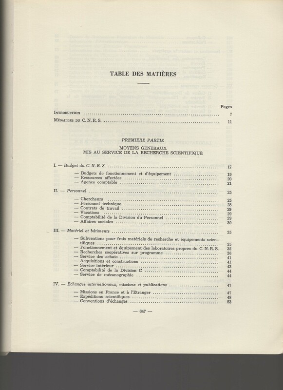 Rapport CNRS 1964-1965 Rapport CNRS 1964-1965