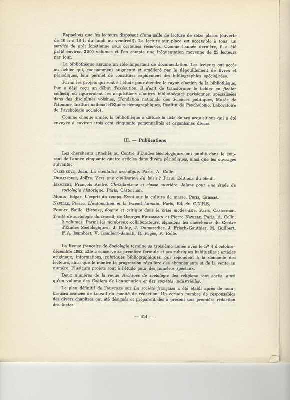 Rapport CNRS 1961-1962