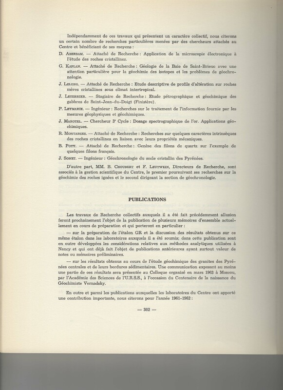 Rapport CNRS 1961-1962
