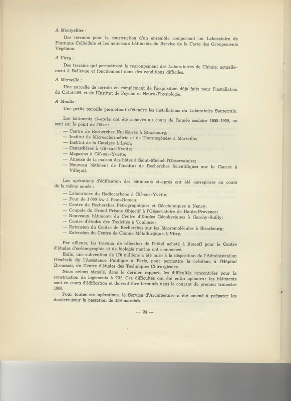 Rapport CNRS 1958-1959 Rapport CNRS 1958-1959