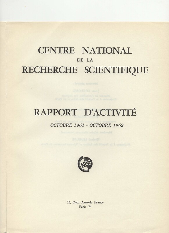 Rapport CNRS 1961-1962