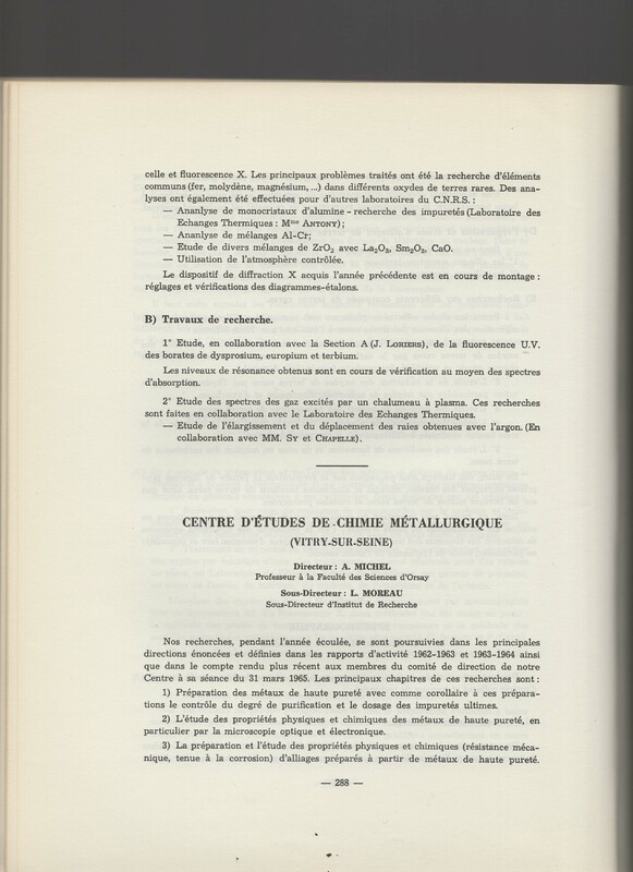 Rapport CNRS 1964-1965 Rapport CNRS 1964-1965