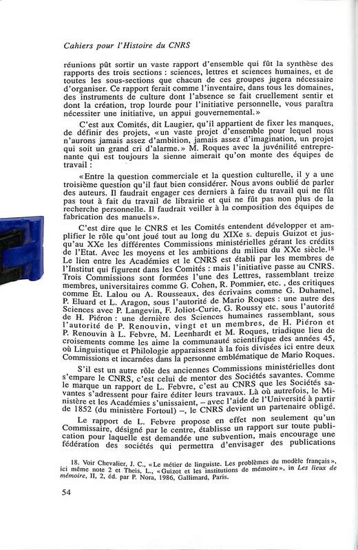 Cahiers pour l'histoire du CNRS 9