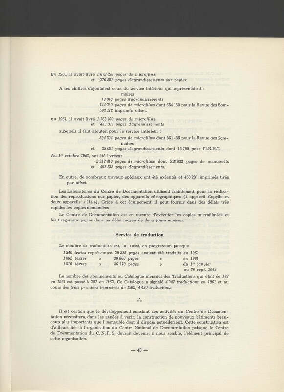 Rapport CNRS 1961-1962