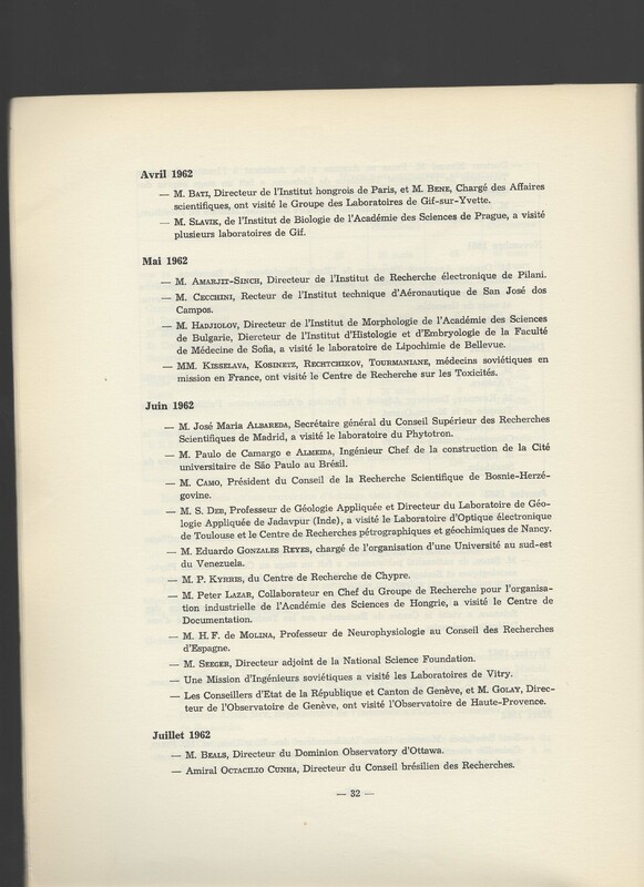 Rapport CNRS 1961-1962