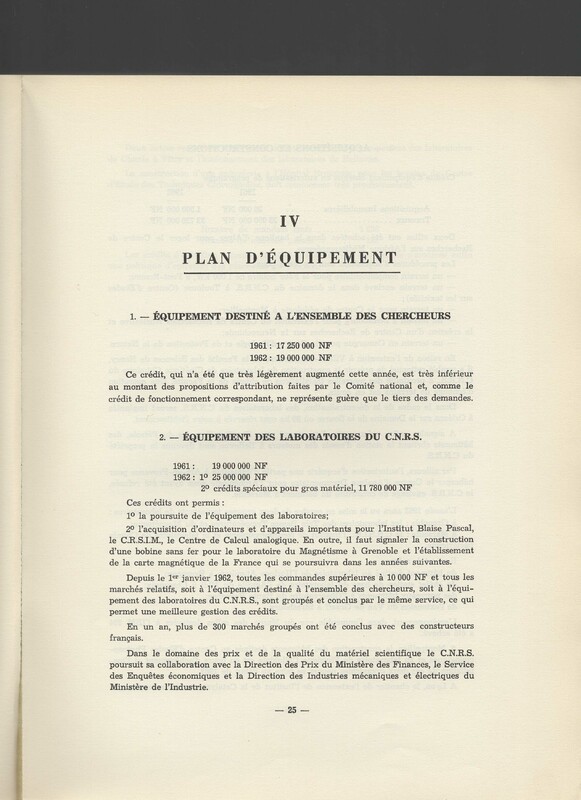 Rapport CNRS 1961-1962