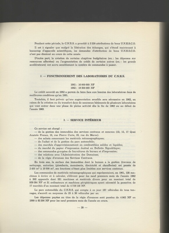 Rapport CNRS 1961-1962