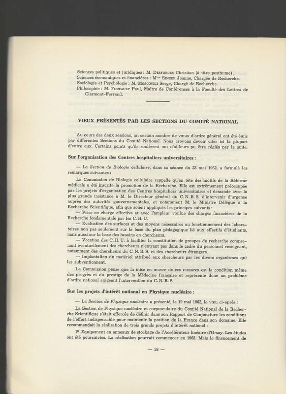 Rapport CNRS 1961-1962