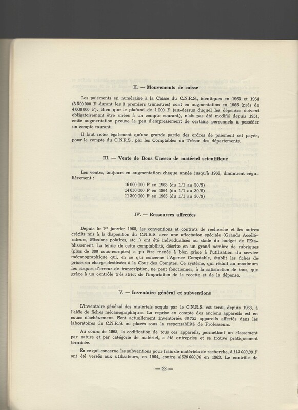 Rapport CNRS 1964-1965 Rapport CNRS 1964-1965