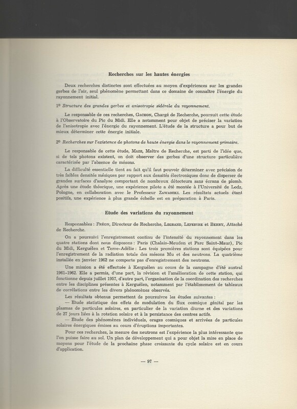 Rapport CNRS 1961-1962