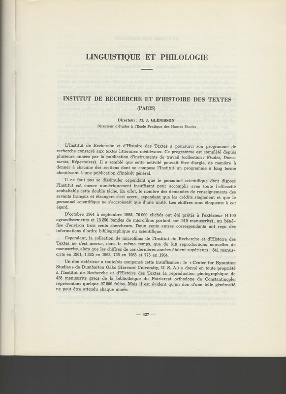Rapport CNRS 1964-1965 Rapport CNRS 1964-1965