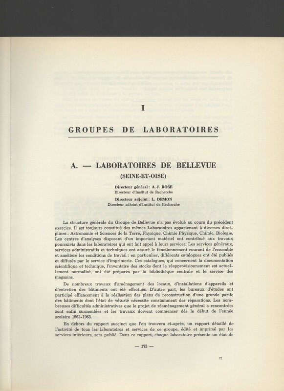 Rapport CNRS 1961-1962