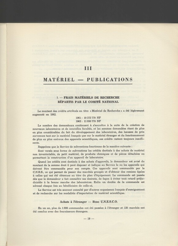 Rapport CNRS 1961-1962