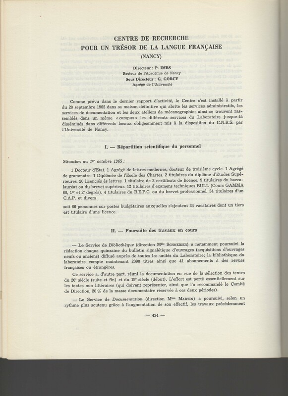 Rapport CNRS 1964-1965 Rapport CNRS 1964-1965