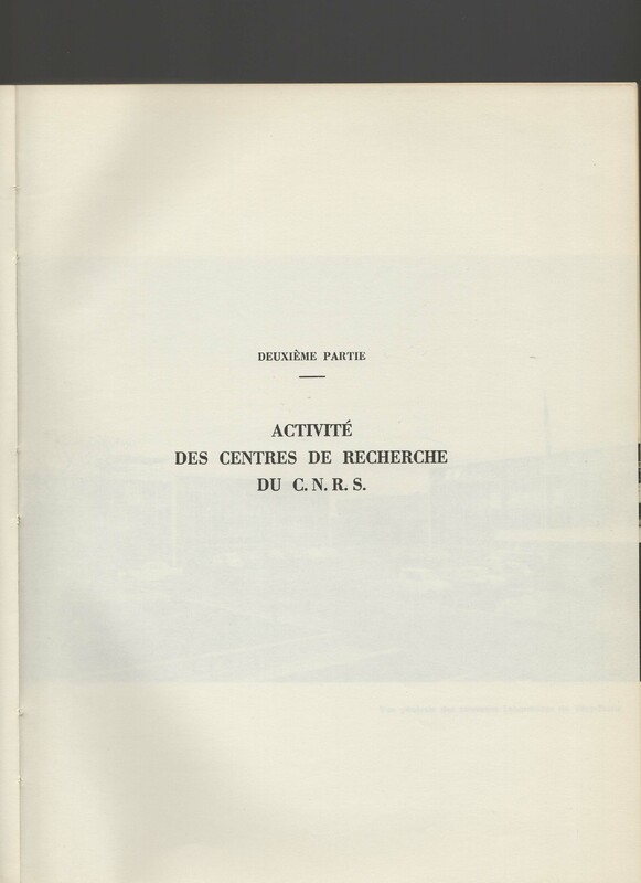 Rapport CNRS 1964-1965 Rapport CNRS 1964-1965