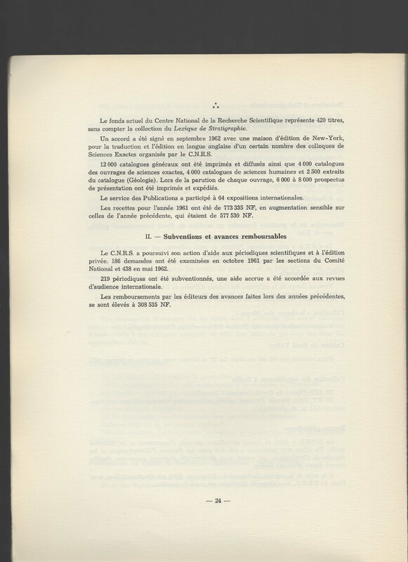 Rapport CNRS 1961-1962