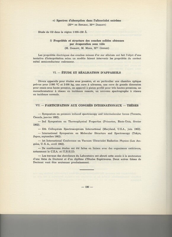 Rapport CNRS 1961-1962