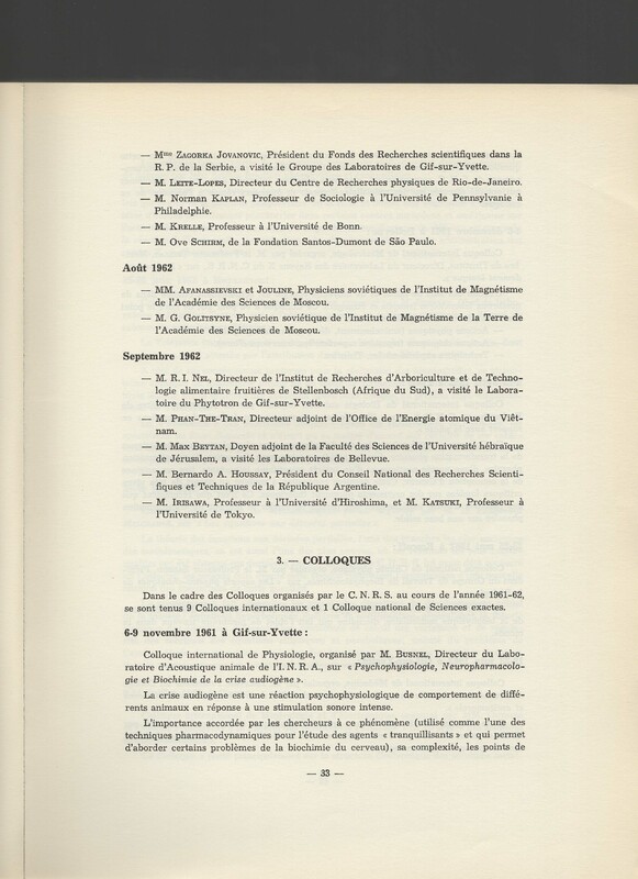 Rapport CNRS 1961-1962