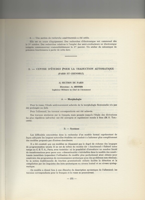 Rapport CNRS 1961-1962