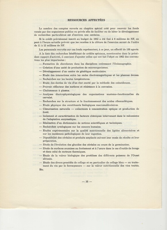 Rapport CNRS 1961-1962