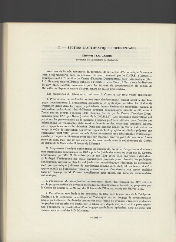 Rapport CNRS 1964-1965 Rapport CNRS 1964-1965