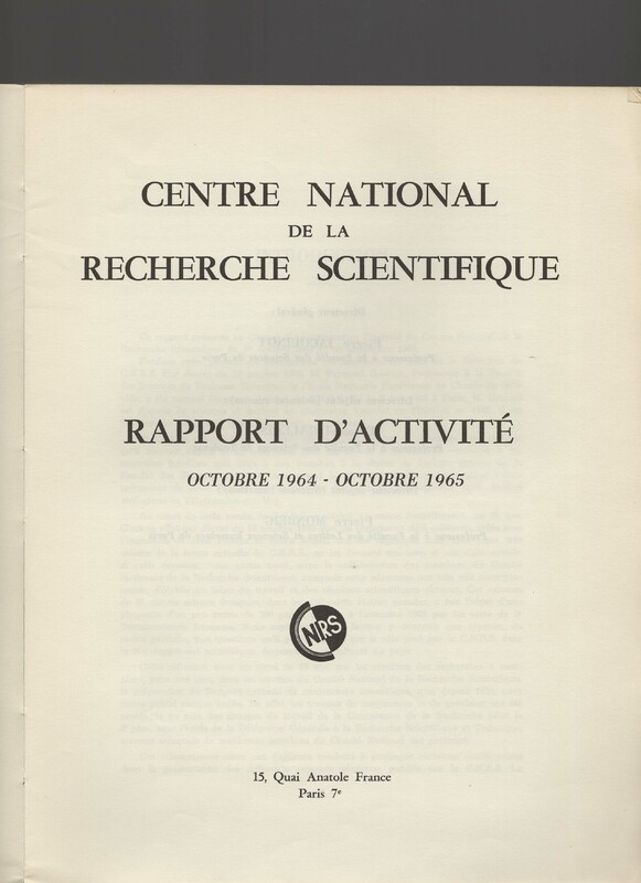 Rapport CNRS 1964-1965 Rapport CNRS 1964-1965