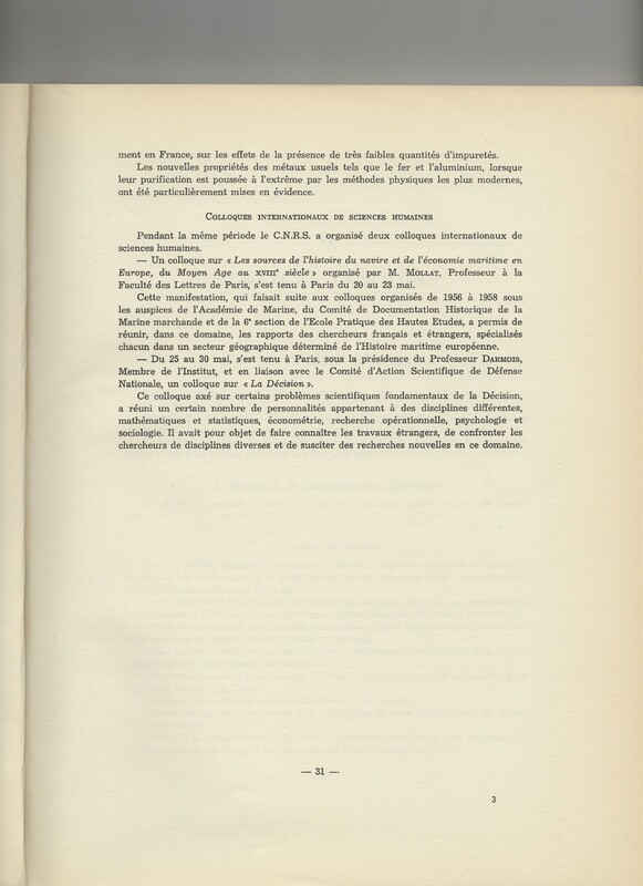 Rapport CNRS 1958-1959