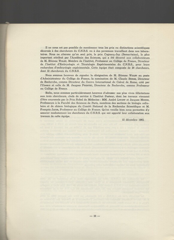 Rapport CNRS 1964-1965 Rapport CNRS 1964-1965