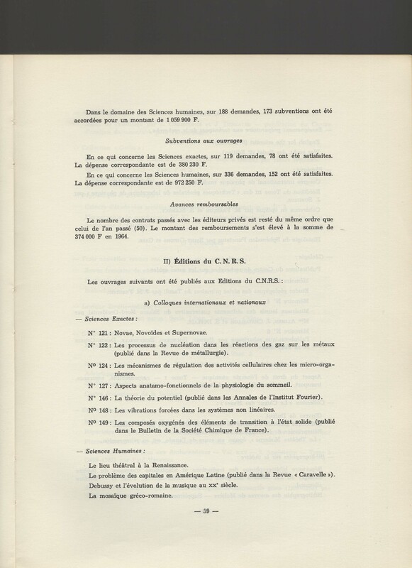 Rapport CNRS 1964-1965 Rapport CNRS 1964-1965