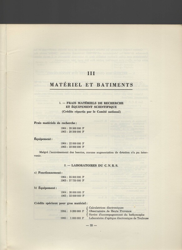 Rapport CNRS 1964-1965 Rapport CNRS 1964-1965