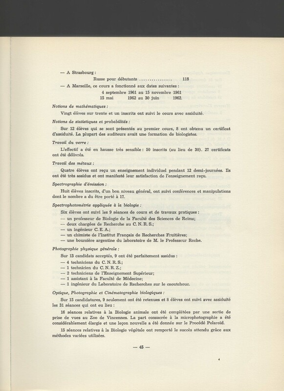 Rapport CNRS 1961-1962