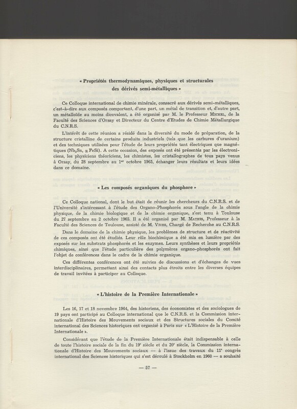 Rapport CNRS 1964-1965 Rapport CNRS 1964-1965