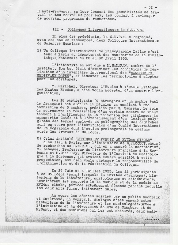 Rapport CNRS 1952-1953
