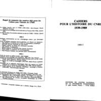 Cahiers pour l'histoire du CNRS 5