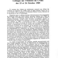Cahiers pour l'histoire du CNRS 6