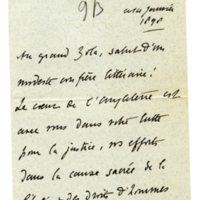Lettre de M. Betham-Edwards à Émile Zola du 14 janvier 1898
