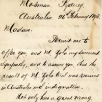 Lettre de P.G. Croft à Madame Zola du 26 février 1898