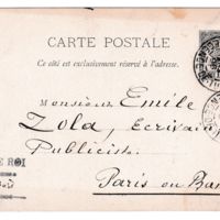 Carte postale de I. A. Le Roi à Émile Zola du 15 janvier 1898