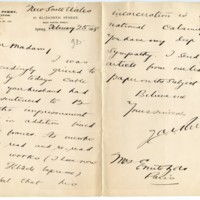 Lettre de J.A.I. Perry à Madame Zola du 25 février 1898