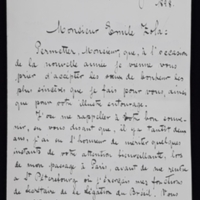 Lettre de Sylvino de Amaral, secrétaire de la Légation du Brésil à Madrid, à Émile Zola du 1er janvier 1898