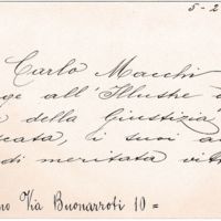 Carte de visite de Carlo Macchi à Émile Zola du 5 février 1898
