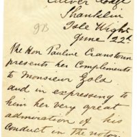 Lettre de Pauline Cranston à Émile Zola du 22 juin 1898