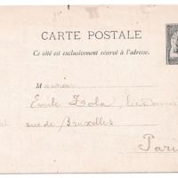 Carte postale de Benoit Fromental à Émile Zola du 27 février 1898