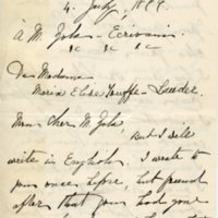 Lettre de Marie Elise Touffe-Lauder à Émile Zola du 4 juillet 1899
